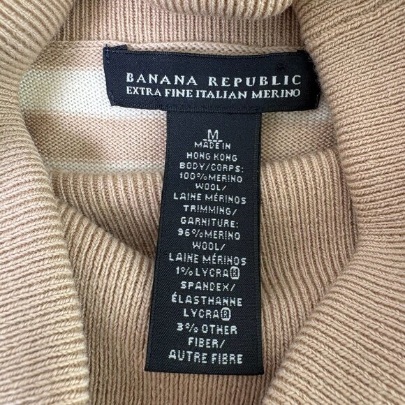 Banana Republic Turtleneck Sweater Women Size M Tan Ivory Stripes Merino Wool - Picture 4 of 10